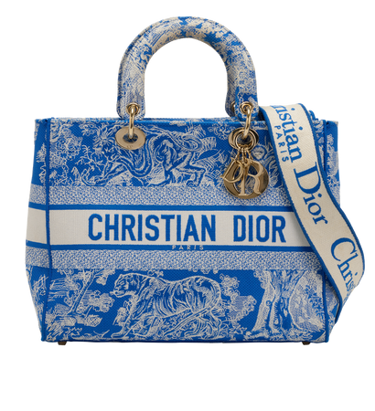 Large Toile De Jouy D-Lite, &pound;1,700, Handbags, Blue, Canvas, Front view